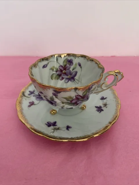 Vintage ORIGINAL NAPCO CHINA Hand Painted DEMITASSE CUP & SAUCER Violet Flower