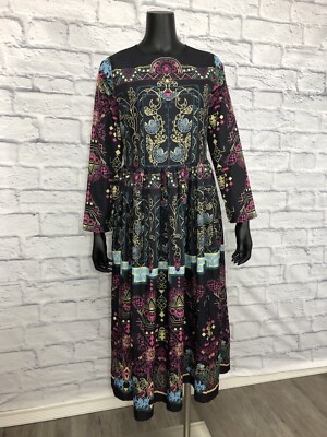 Vicky and Lucas Boho Festival Dress Large Pleated Scrolling Long