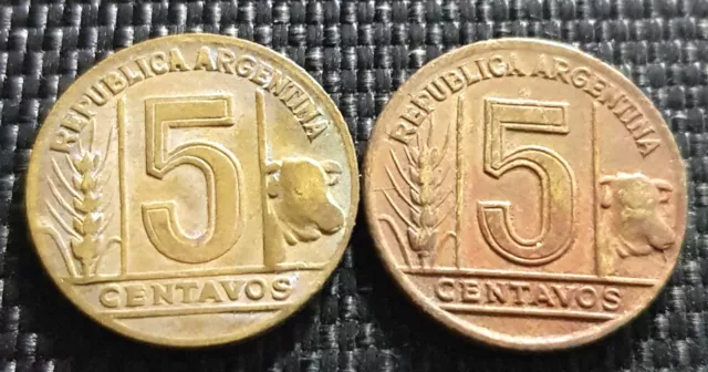 Argentina 1943 & 1947 Rare 5 Centavos coin 2pcs (+ FREE 1 coin) #26751