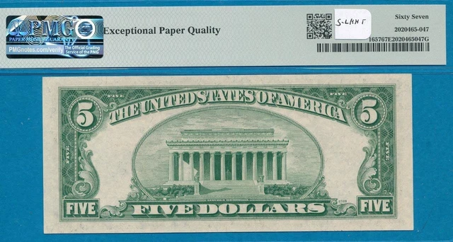$5.00 1953-B  Blue Seal Silver Certificate  Pmg Superb Gem New 67Epq 3