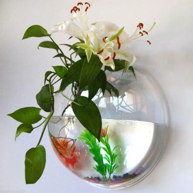 Clear Wall Mounted Fish Bowl Aquarium Plant Tank Beta Goldfish Hanger Decoration 4
