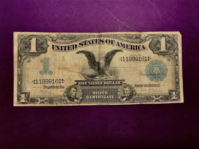 1899 Black Eagle $1 One Dollar Silver Certificate Large Bill Bank Note Blue Seal