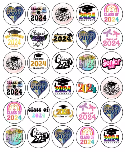 GRADUATION CLASS OF 2024 Pink Cupcake Toppers edible Wafer Cake