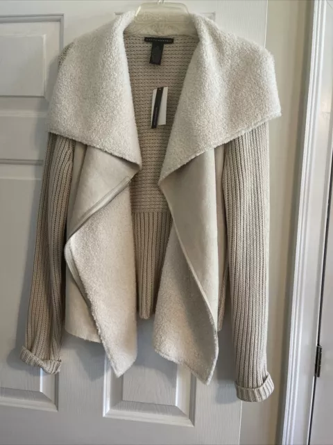 NWT Grace Elements Winter Ivory Faux Shearling Cardigan Sweater/Jacket NWT Med