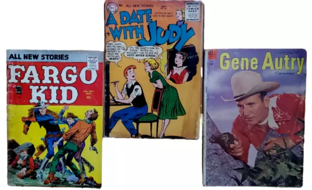 Comic Books 1956 Date w/Judy #53,  1958 Fargo Kid Vol 11 #4, 1954 Gene Autry #88