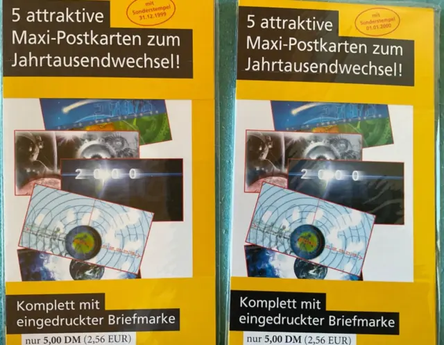 Ganzsachen BUND, 2 Sets mit Maxi-Postkarten zum Jahrtausendwechsel gestempelt