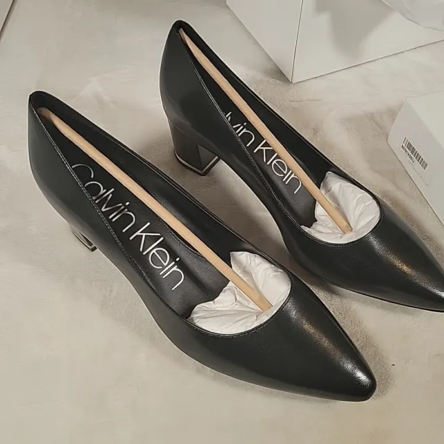 Calvin Klein Nita Kid Skin Pointy Toe Pump Shoe Women Size 10M Black 34E7936-BLK