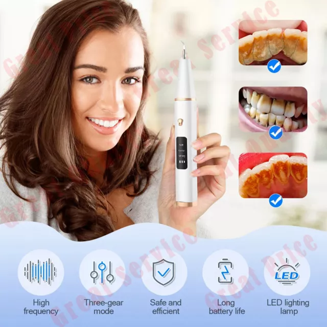 Ultrasonic Dental Teeth Cleaner Stain Calculus Tooth Remover 3Mode Timer Protect 2