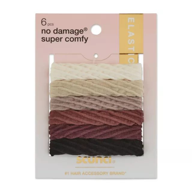 Scunci Hosiery Elastic Super Comfy Hair Ties, Assorted Natural Colors, 6-Pieces