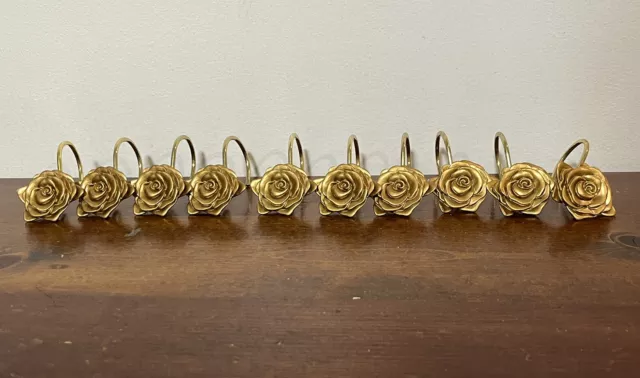 Shower Curtain Hooks Gold Rose Elegant Decorative Home Bathroom Glam Chic 12pk