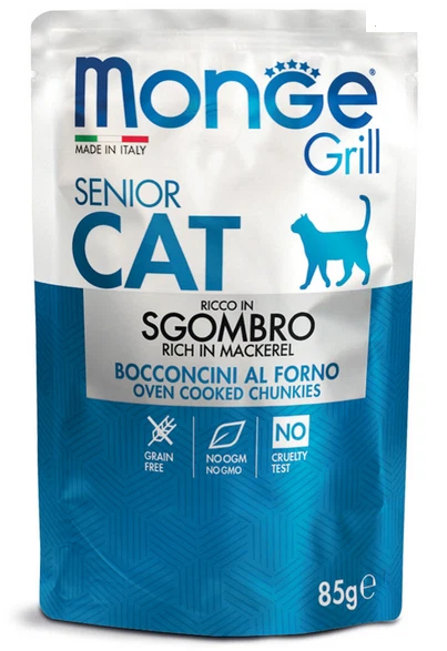 CIBO UMIDO PER GATTI SENIOR 6 BUSTEx85 GR NATURAL SUPERPREMIUM JELLY MONGE GRILL