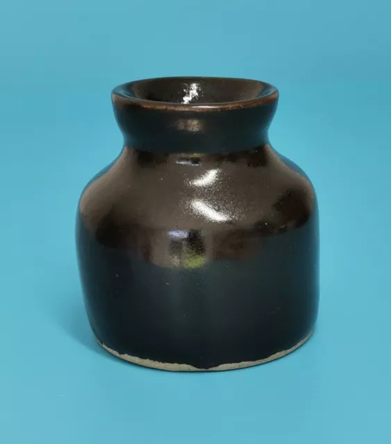 Vintage Studio Pottery Tenmoku Glazed Squat Vase Signed to Base