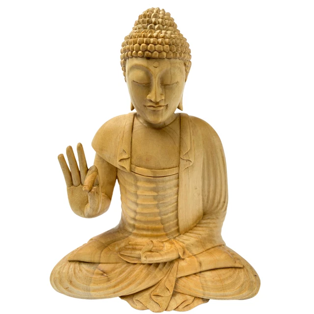 Teaching Buddha statue Dharmachakra Wheel Wood Carving Sculpture Balinese Art