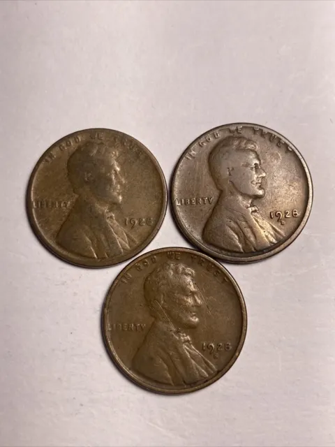 1928 P D S Lincoln wheat cent type set / 3 coin lot / old US antique pennies 1c