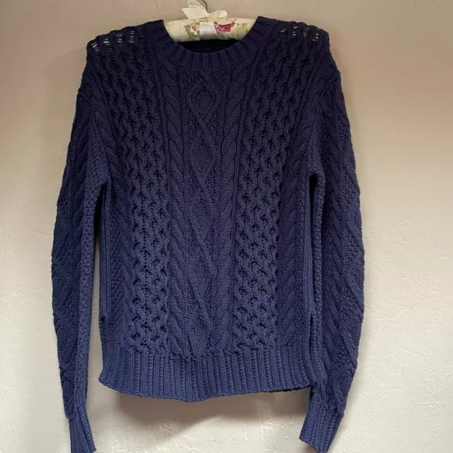 New Polo Ralph Lauren Women's Small Navy Cable Knit Long Sleeve Sweater Cotton