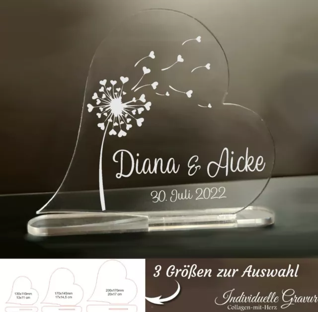 Valentinstag Geschenk Acryl Herz Aufsteller mit Wunschgravur Liebe Hochzeit Paar