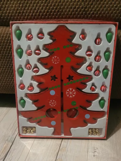 Mini Christmas Tree Wooden Tabletop with Miniature Ornaments 14