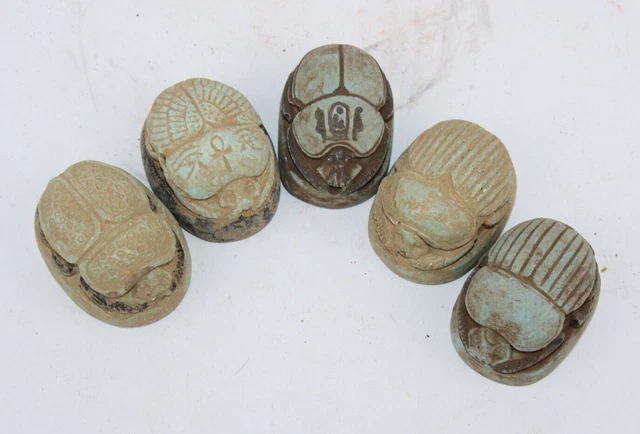 5 ESCARABAJO ANTIGUO DEL REINO FARAÓNICO EGIPCIO RARO ANTIGUO Piedra...