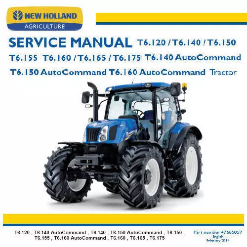 New Holland Tractor T6 AutoCommand Service Manual Workshop Factory Repair PDF CD