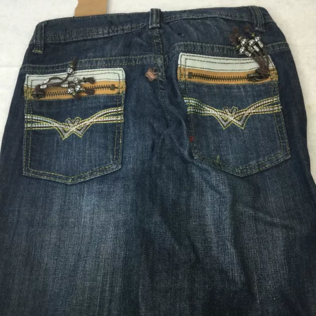 Suko Jeans Womens Size 8 x 33 Black Medium Wash Bling Pocket Studs