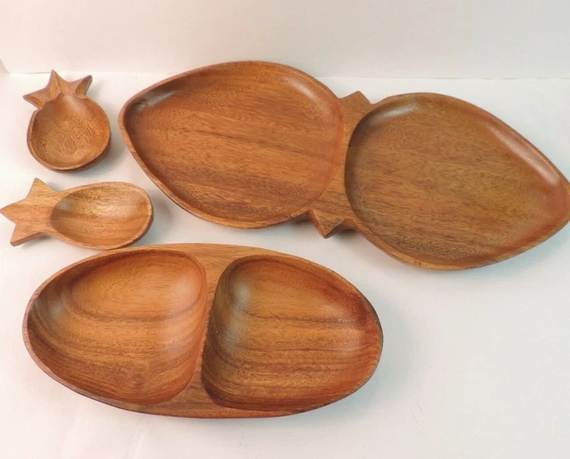 Wooden Appetizer Dishes Divided Strawberry Shaped Relish Bowls Pineapple Scoops