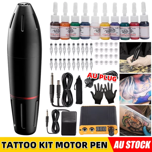 Motor Pen Tattoo Kit Color Inks Power Supply Needles Machines Set Professional