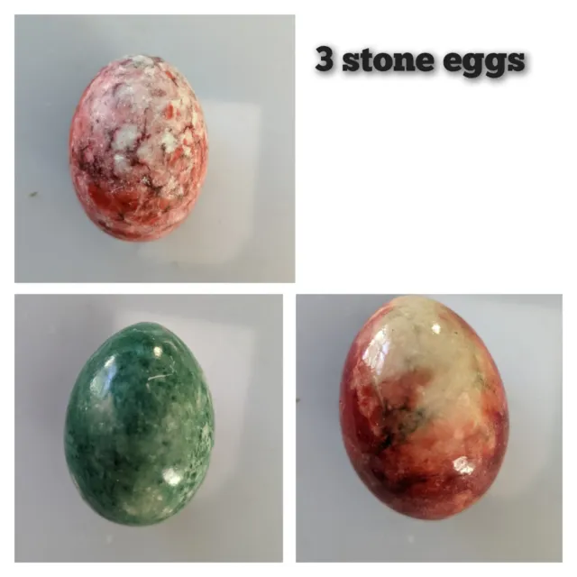 Vintage 2" Alabaster Marble  Granite Eggs Different Colors - Set Of 3