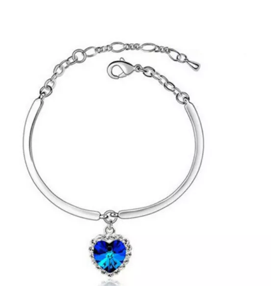 Women's New Fashion Jewelry Rhinestone Lucky Heart Crystal Bracelet Blue