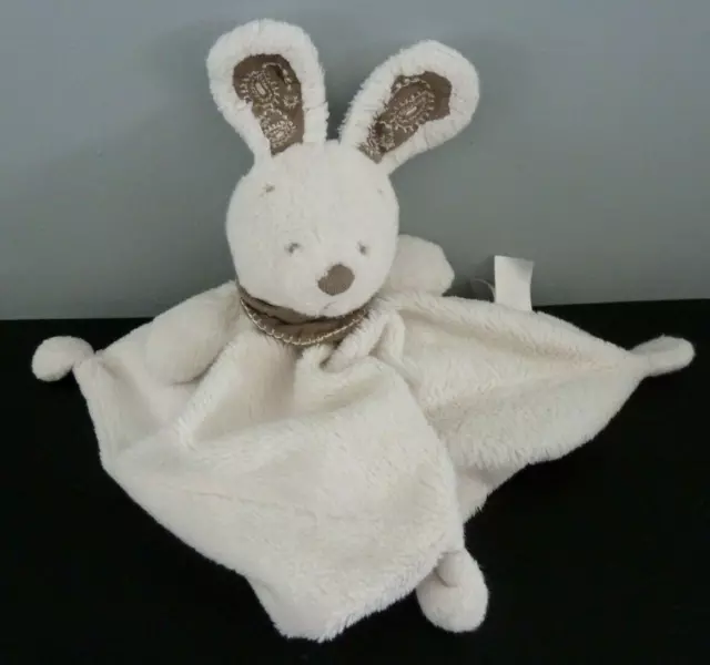*. Doudou Plat Nicotoy Simba Lapin Blanc Foulard Bandana Marron Taupe - Bon Etat