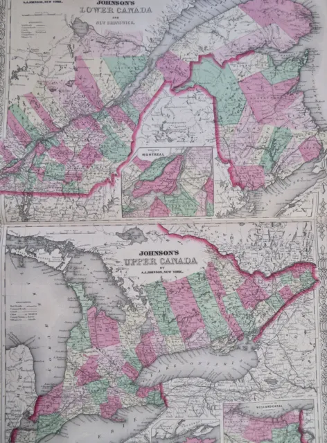 Upper & Lower Canada Ontario Quebec Toronto 1867 A.J. Johnson Scarce Issue map