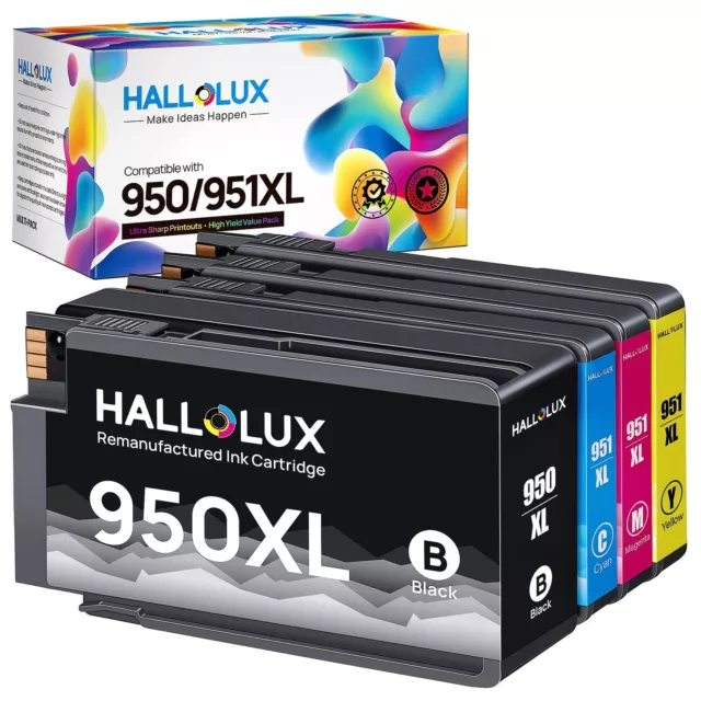 HALLOLUX 950XL 951XL Ink Cartridges, Black/Cyan/Magenta/Yellow for HP 4 Pack