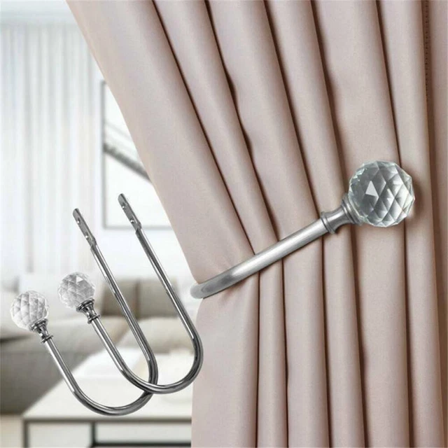 2X Crystal Curtain Holdbacks Wall Tie Backs Hooks Hanger Holder Silver Home
