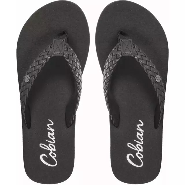 New Women's Black Cobian Braided Bounce Flip Flops Sandals Size 9