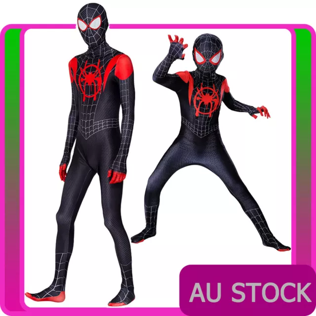 Mens Kids Miles Morales Spiderman Costume Child Spider-Man Superhero Jumpsuit