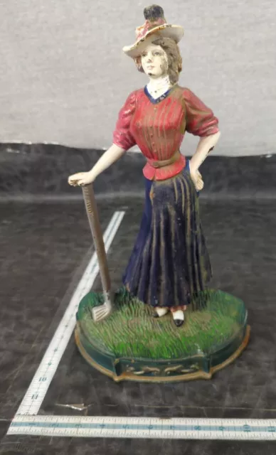 Vintage doorstop Victorian woman golpher Barn Find Cast Iron
