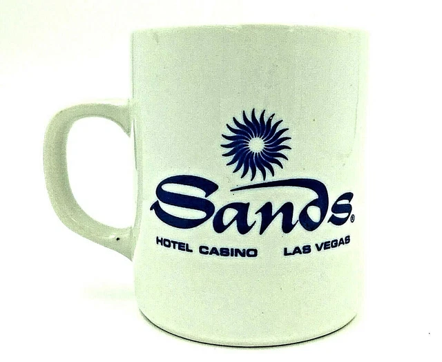 Sands Mug Las Vegas Casino Hotel Demolished 1996 Blue Text Logo Diner Cup