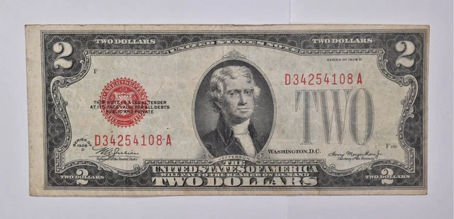 1928-D $2 RED SEAL US United States Note Avg Circ *0017