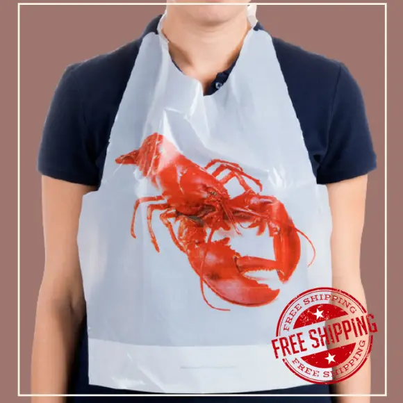 Lightweight Adult Size White Disposable Poly Lobster Bib With Tie - 500/Box