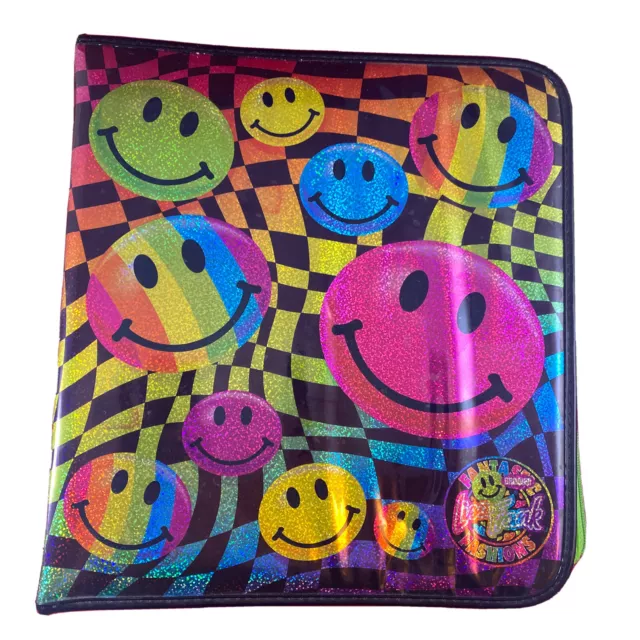 Vintage Lisa Frank Planner Smiley Face Rainbows Denim Agenda Wallet Bag 