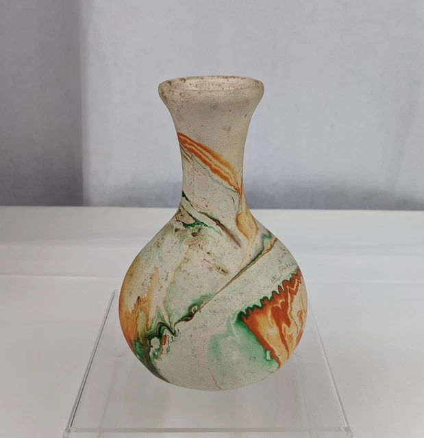 NEMADJI POTTERY VASE Marbled Swirl Green Orange Clay Native