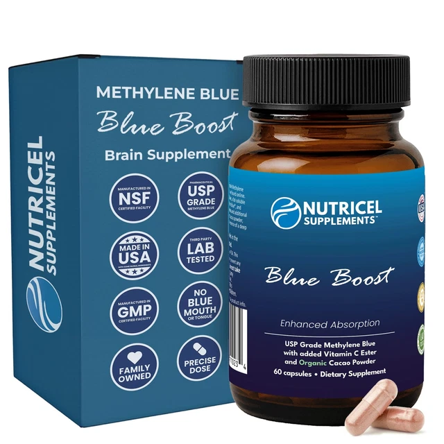 Methylene blue supplements in liquid and capsule form