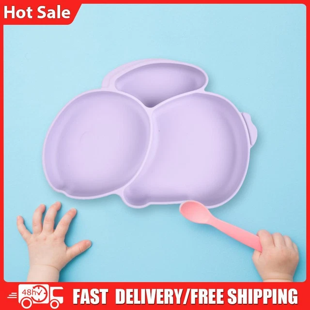 Cartoon Children Dishes Cute Silicone Baby Feeding Dishes Baby Cutlery (Purple)