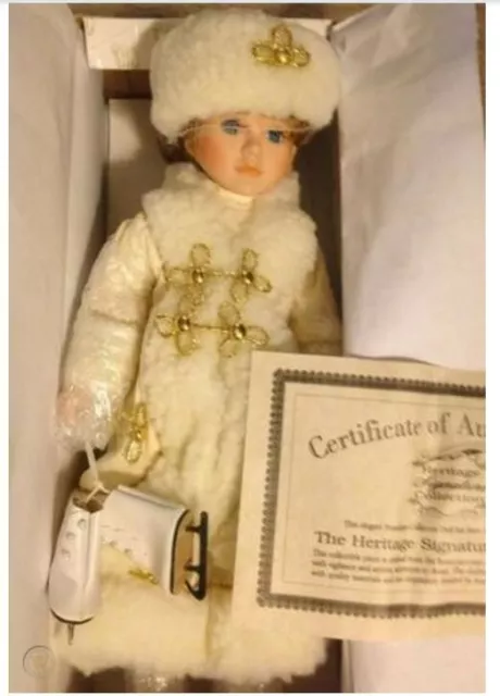Vintage and Rare NIB Ice Skater Dawn Porcelain Doll - Christmas