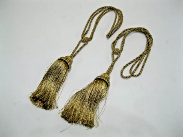 Pair of Vintage Window Curtain Drapes Rope And Tassel Tie Backs Gold NWOT