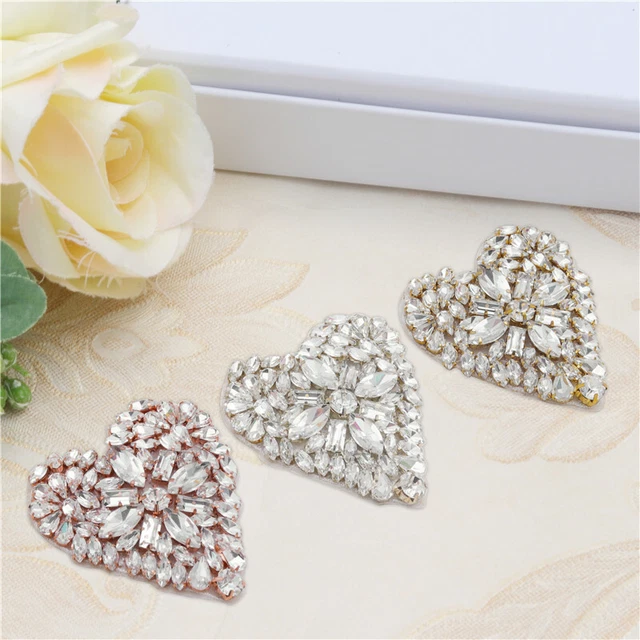 1PC Heart Shape Applique Crystal Rhinestone Patch Wedding Motif DIY Craft Decor
