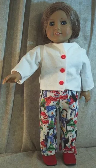 Doll Clothes Made2Fit American Girl 18" inch Pajamas Snowman Holiday 2pcs
