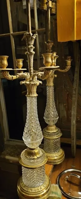 Pair of Baguès Style Crystal and Gilt Brass Table Lamps Warren Kessler?