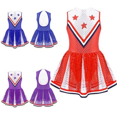 iEFiEL Cheerleader Kostüm Kinder Glänzend Pailletten Kleid Cheerleading Uniform