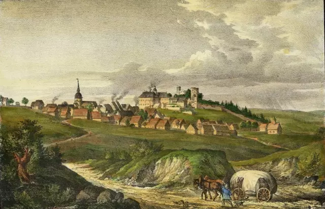 FRAUENSTEIN (Erzgebirge) - Gesamtansicht - Saxonia - kol. Lithographie um 1840