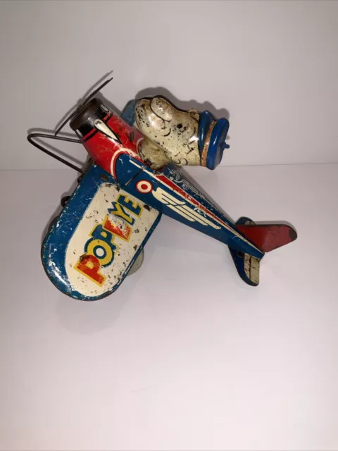 Antique 1940s Popeye The Sailor Man Pilot Tin Wind-Up Marx Airplane Toy AS IS!